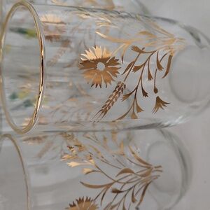 1960s Signed David Douglas 24K Gold Wheat & Strawflower Tumbler Glasses Set of 6